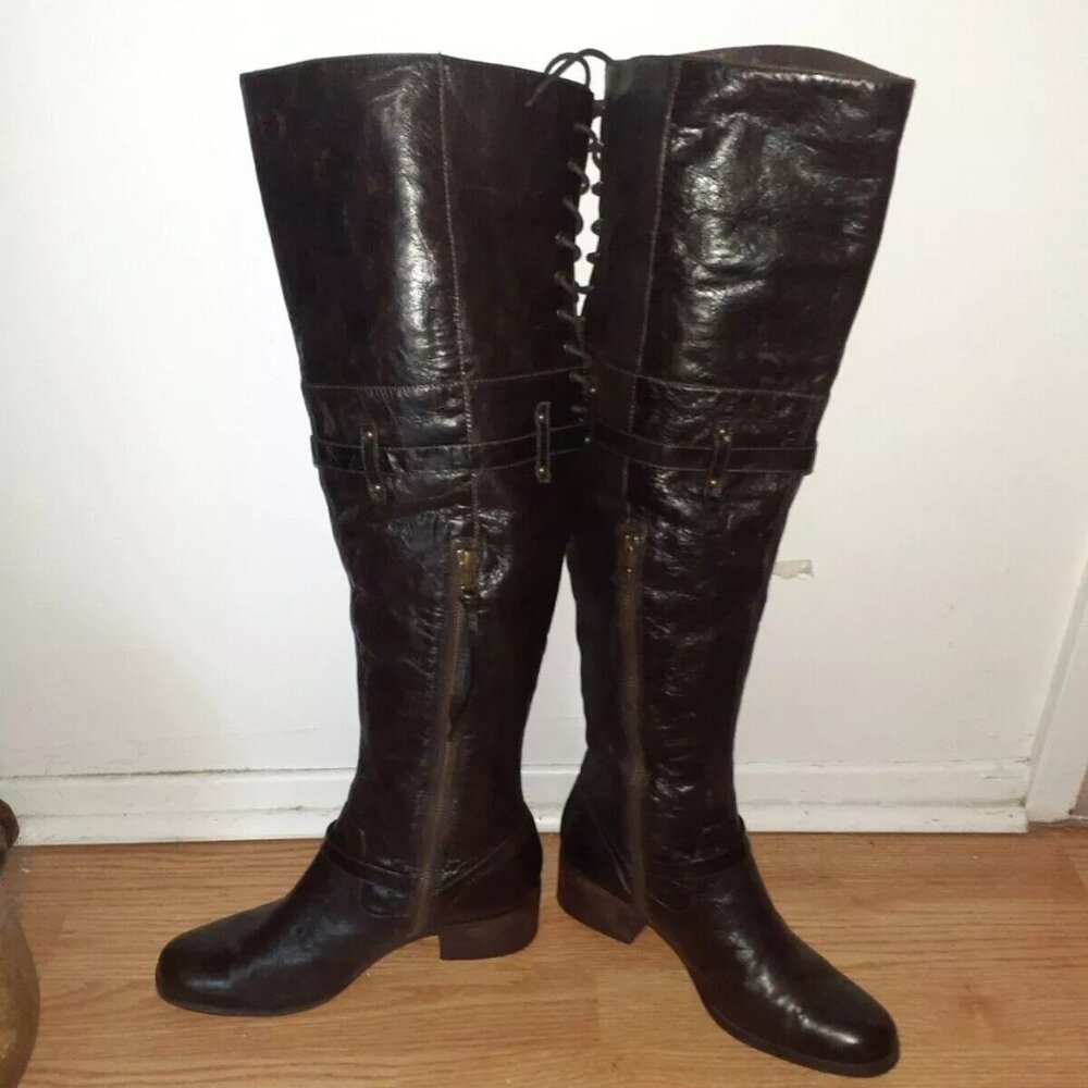 POUR LA VICTOIRE-Victorella-Over Knee Boots-Dk Brown Leather-Sz 7.5-Excellent - Picture 4 of 7